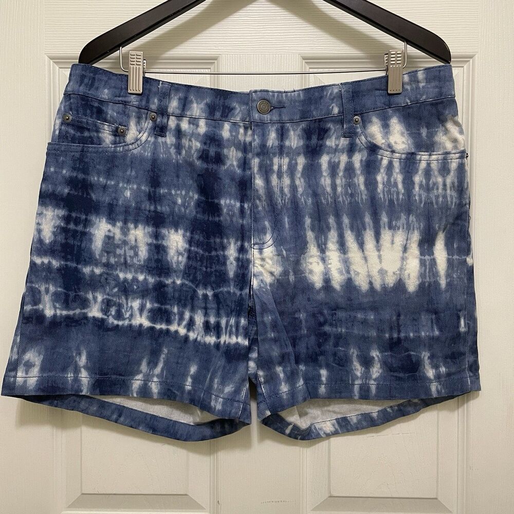 NEW LRL Lauren Jeans Co Ralph Denim Shorts Blue & White Tie Dye Size 14‎ Vintage
